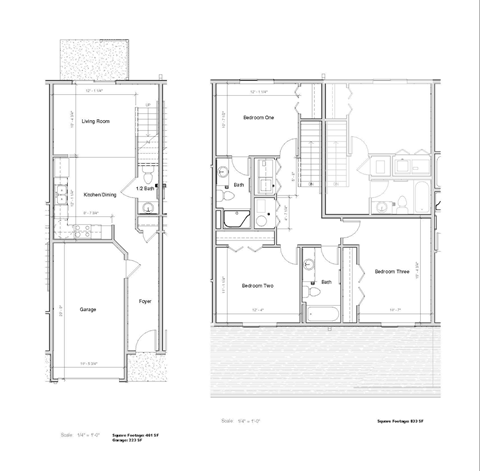 Floor plan for 3 beds, 2.5 baths, 1458 sqft